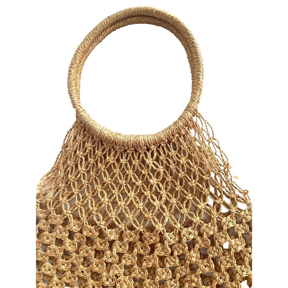 MANGO Shopper Bag Crochet Mesh Net Braided Jute Tote XL Handbag Brown Ltd Editio - Picture 12 of 14